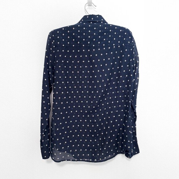 J. Crew Navy Polka Dot Long Sleeve Button Front Top Size 2 Cotton & Silk Blend - Picture 2 of 11